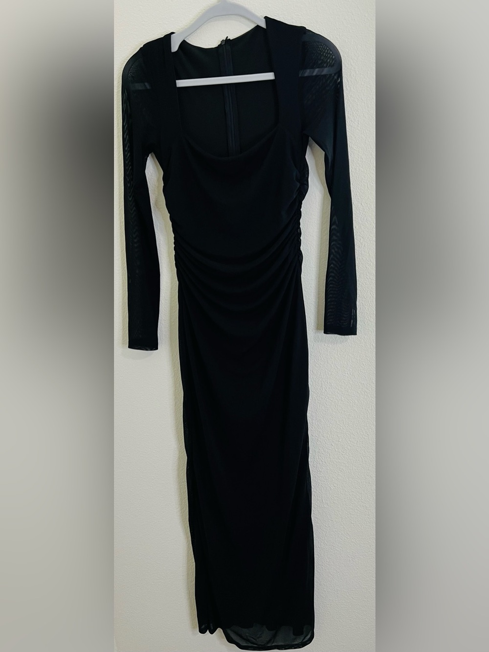 Black Ruched Long Sleeve Women's Dress